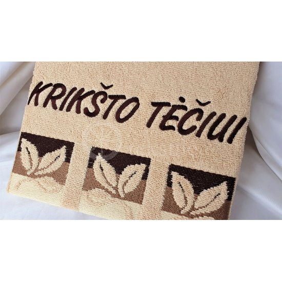 Embroidered occasional towel with leaves "Krikšto tėčiui"